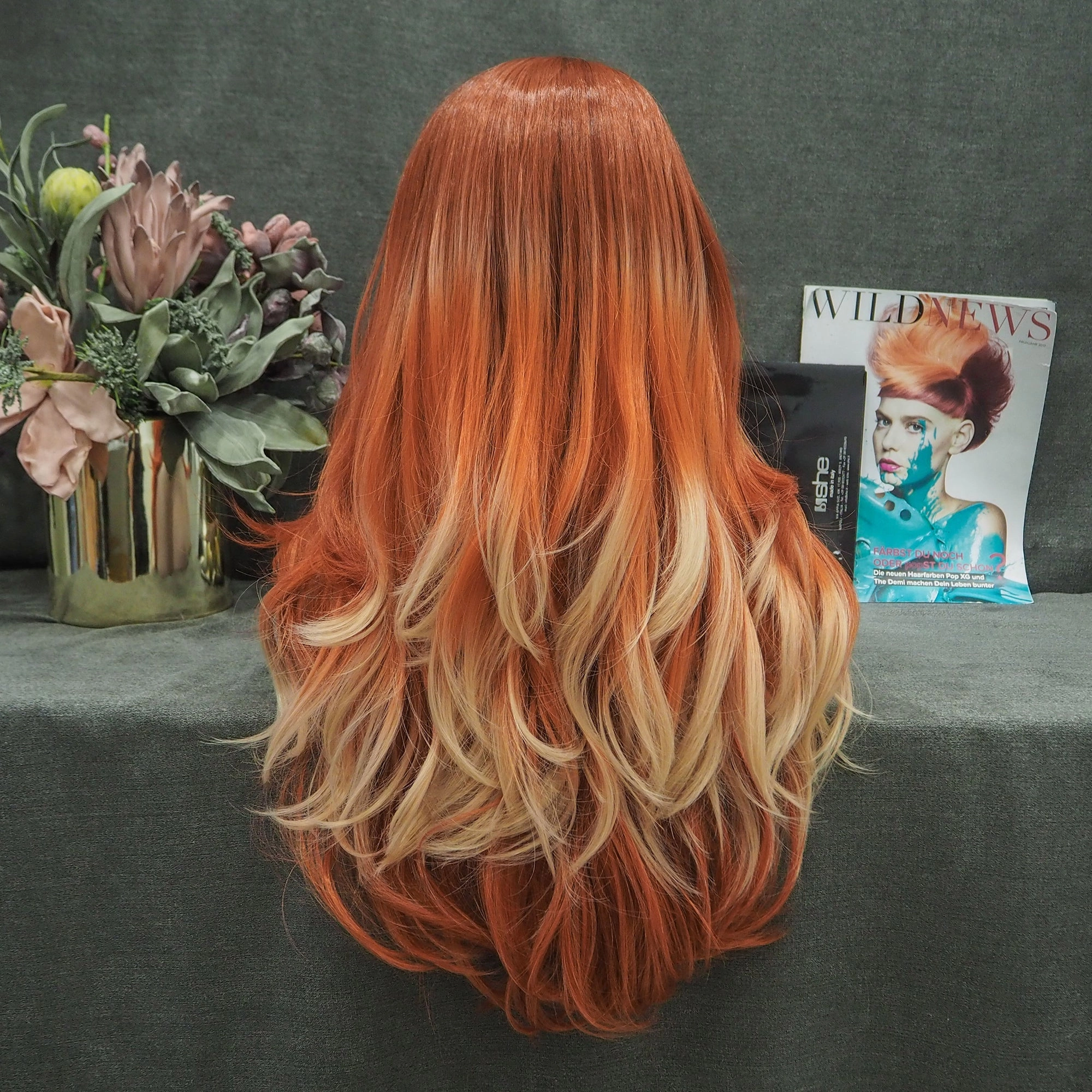 Acionna -Orange Ombre Long Loose Wave Synthetic Lace Front Wig