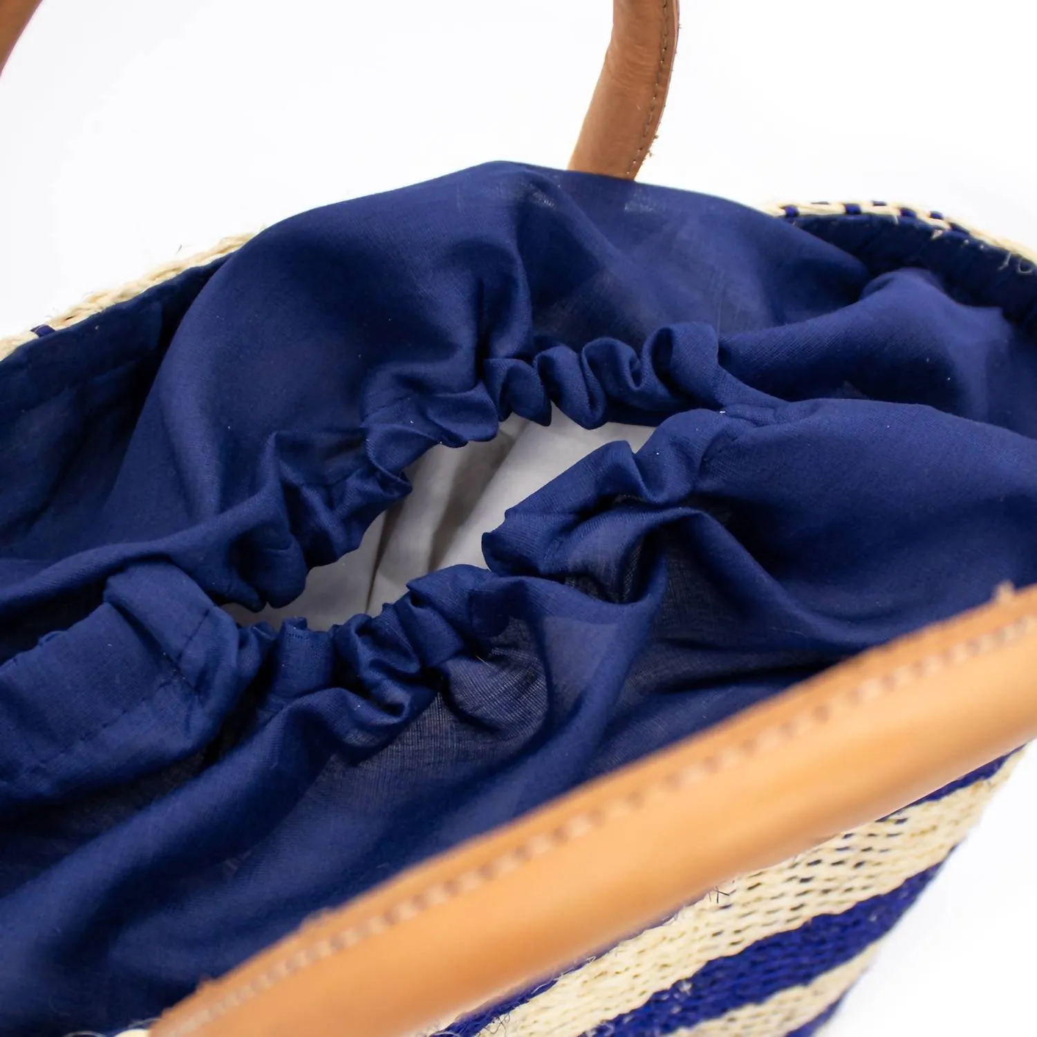 Agave Fiber Gingham Tote In Navy