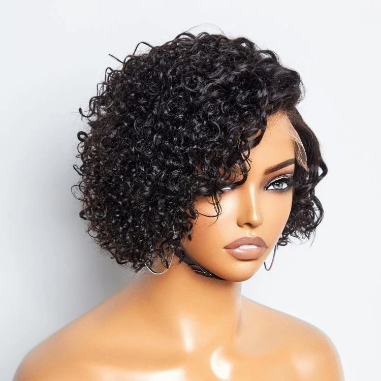 Alexandra | C Part Curly Pixie Cut Preplucked Human Hair Lace Front Wig