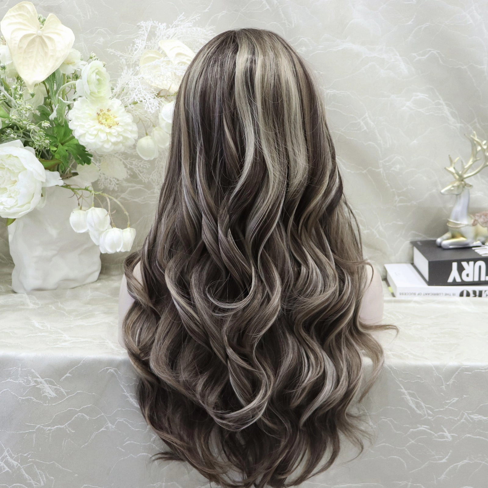 Alisha Skunk Stripe Natural Dark Brown With Blonde Highlight Body Wave 13*4 Lace Front Wig