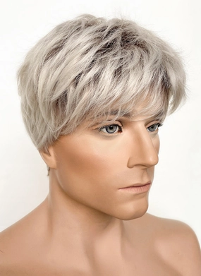 Ash Blonde With Dark Roots Straight Pixie Synthetic Men's Hair Wig NS424