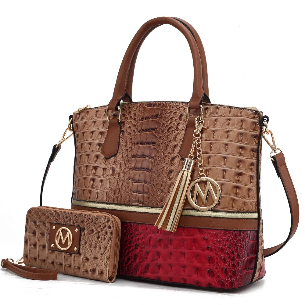 Autumn Crocodile Skin Tote Bag with Wallet