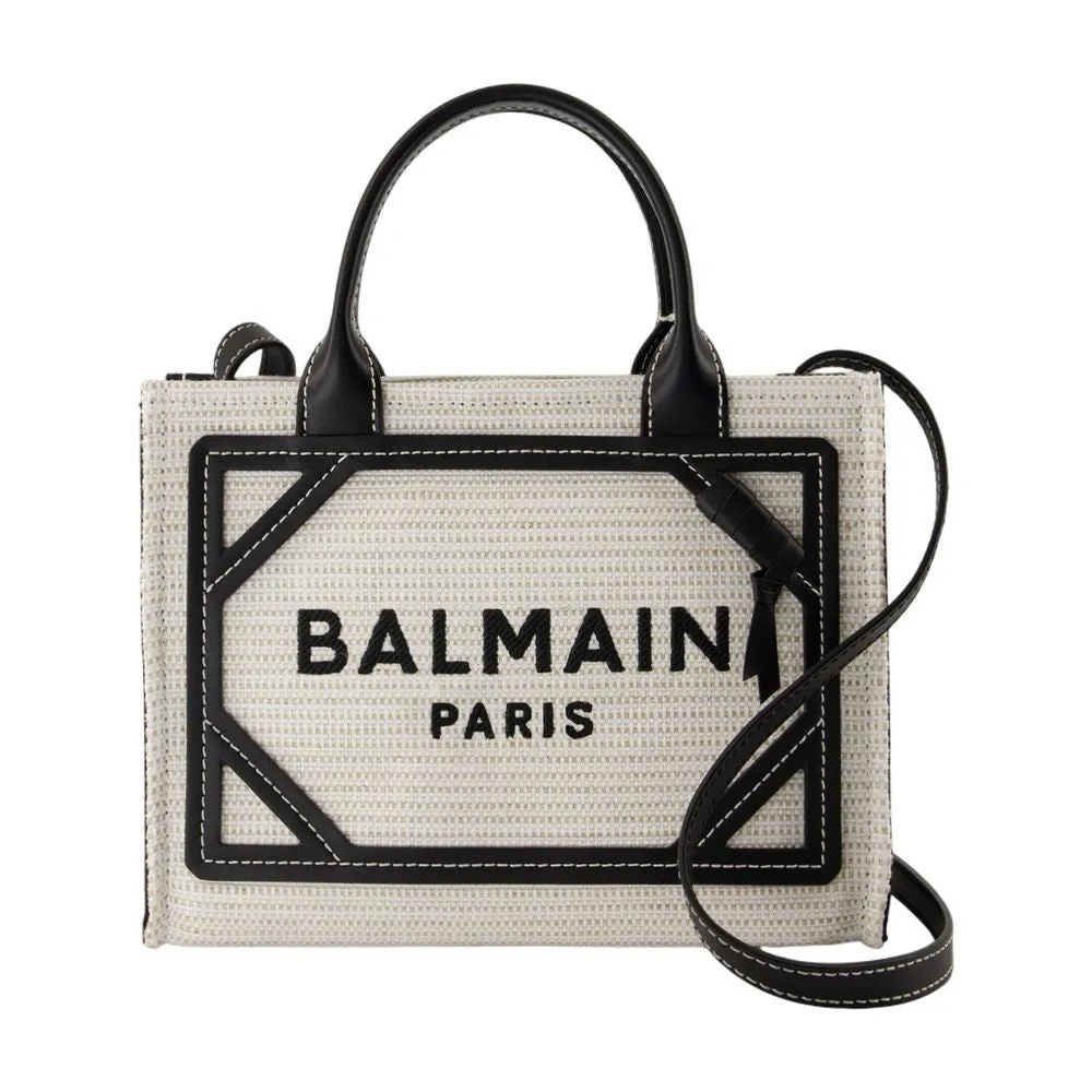 B-Army Small Shopper Bag - Balmain - Raffia - Neutral/Black