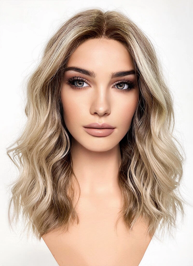 Balayage Blonde Highlights Money Piece Wavy Lace Front Synthetic Wig LF6001