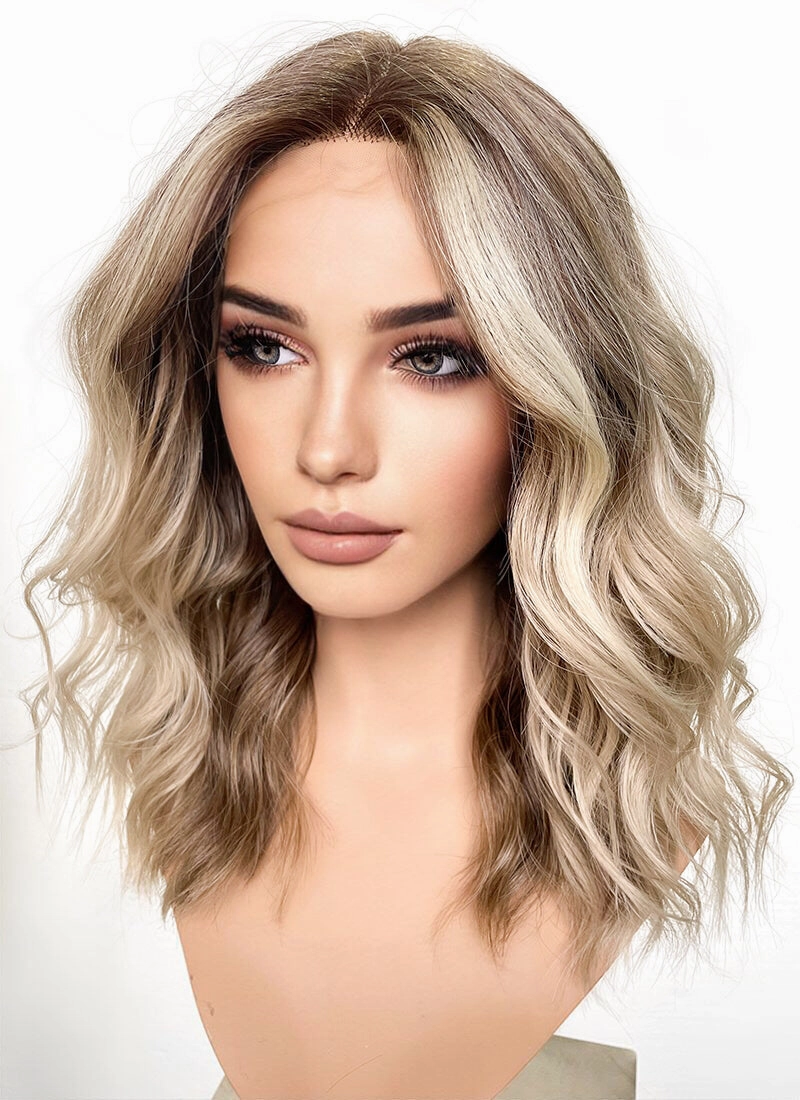 Balayage Blonde Highlights Money Piece Wavy Lace Front Synthetic Wig LF6001