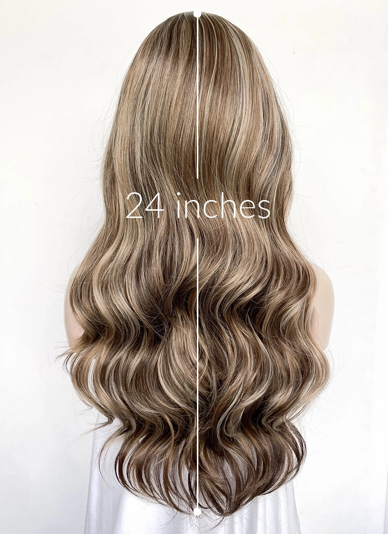 Balayage Blonde Mixed Brown Wavy Lace Front Kanekalon Synthetic Wig LFS045