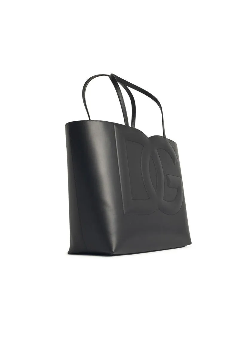 Black Leather Shopping Bag