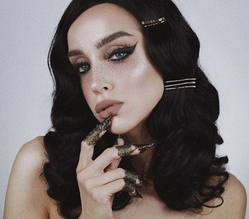 Black 1940s style wig with long marcel waves: Vivienne