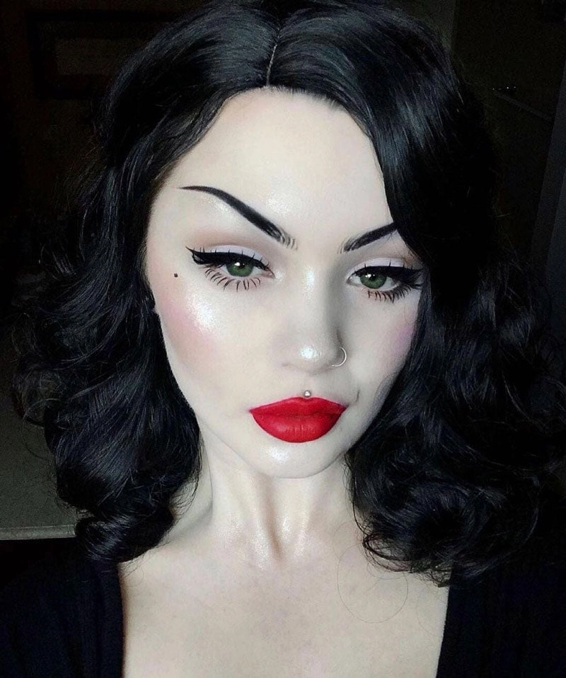 Black 40s style wig with beautiful marcel waves: Dita