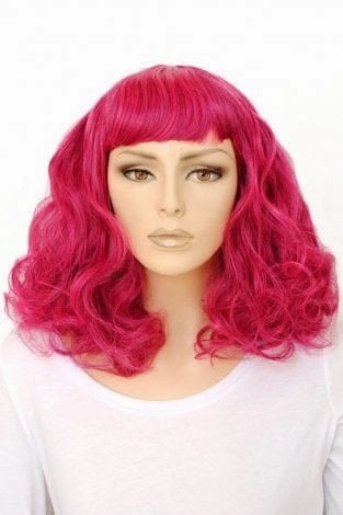 Black and pink pinup wig, curled with a short fringe, 1950s style: Billie