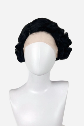 Black lacefront wig, pinup/vintage style, short with finger waves: Viola