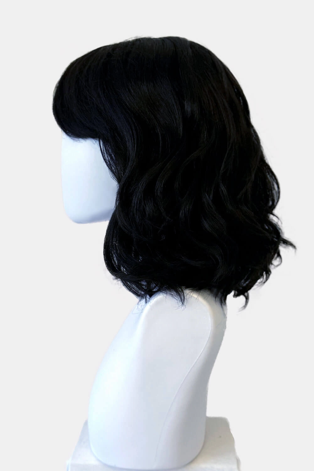 Black long wavy bob (lob) wig with swept fringe: Eleena
