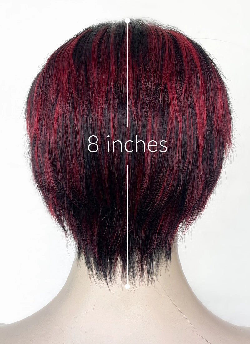 Black Mixed Red Straight Lace Front Synthetic Men's Wig LF6027