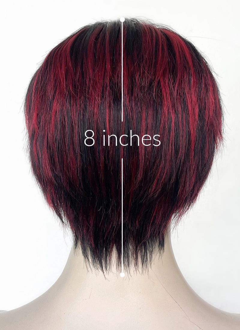 Black Mixed Red Straight Lace Front Synthetic Men's Wig LF6027