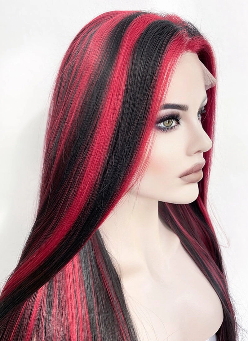 Black Mixed Red Straight Lace Front Synthetic Wig LF5147
