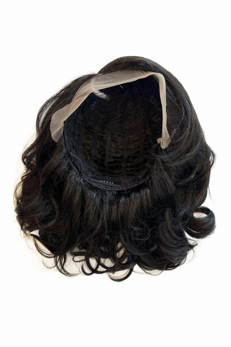 Black shoulder length long bob (lob) lacefront wig with side sweeping fringe/bangs: Amaris