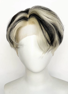 Blonde Mixed Black Straight Lace Front Synthetic Men's Wig LF8044