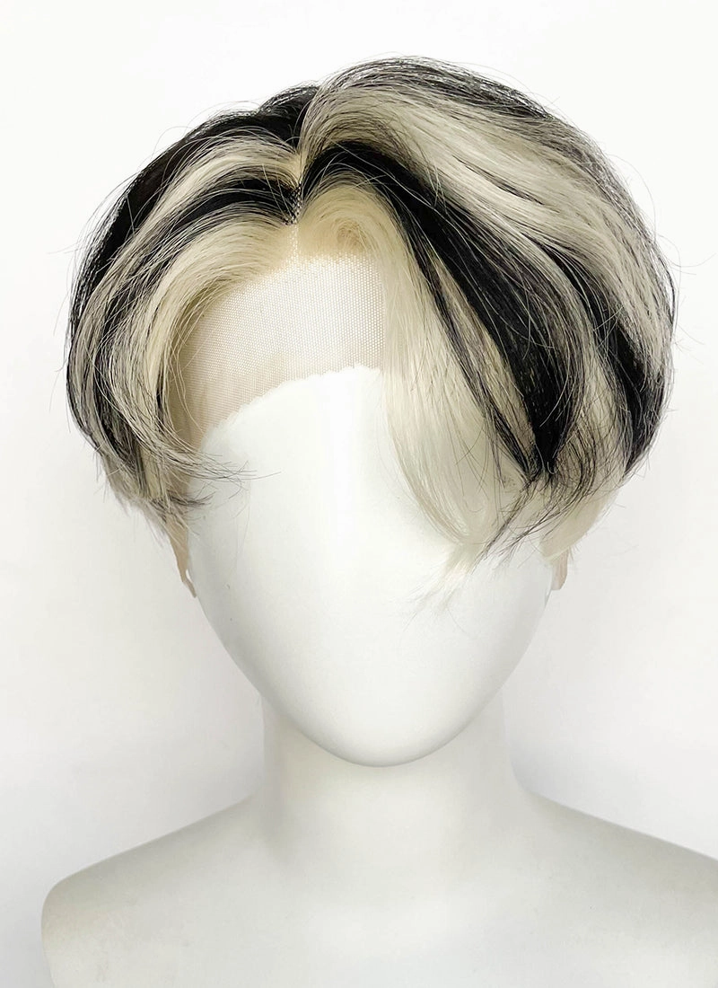 Blonde Mixed Black Straight Lace Front Synthetic Men's Wig LF8044