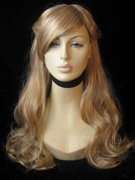 Blonde wig with big loose curls and sweeping fringe, extra long: Carly