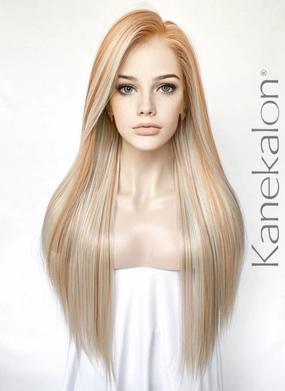 Blonde With Brown Highlights Straight Lace Front Kanekalon Synthetic Hair Wig LF3330