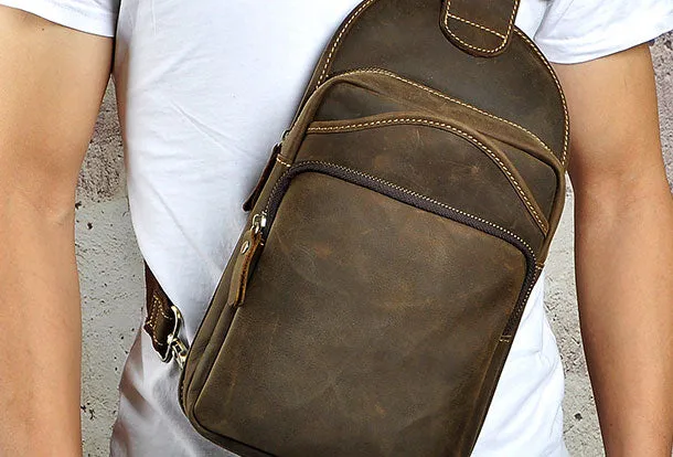 Blue Leather Chest Bag For Men Cool Leather Sling Bag Mens Sling Crossbody Backpack