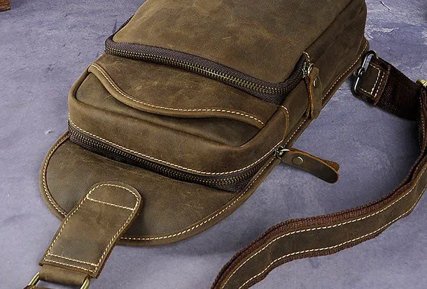 Blue Leather Chest Bag For Men Cool Leather Sling Bag Mens Sling Crossbody Backpack