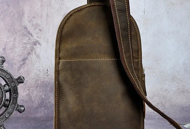Blue Leather Chest Bag For Men Cool Leather Sling Bag Mens Sling Crossbody Backpack