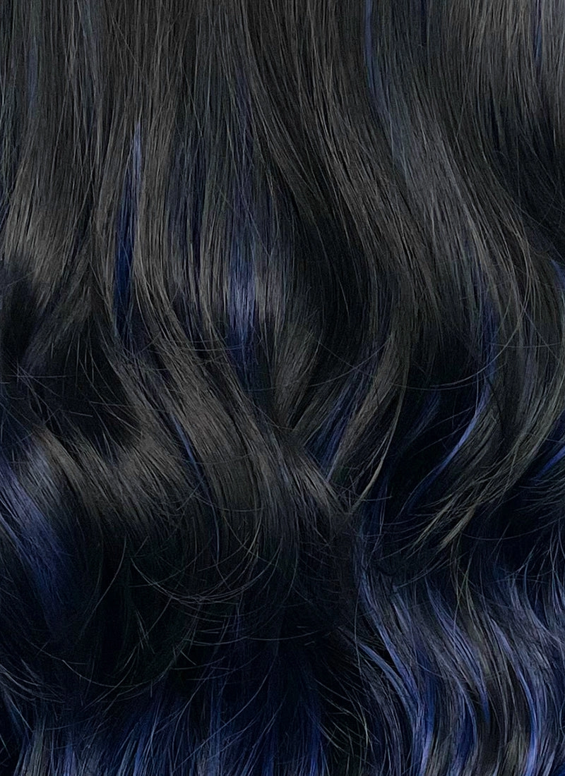 Blue Mixed Black Wavy Synthetic Hair Wig NS570