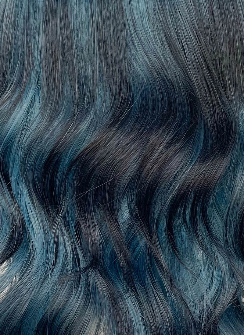 Blue Mixed Black Wavy Synthetic Hair Wig NS598