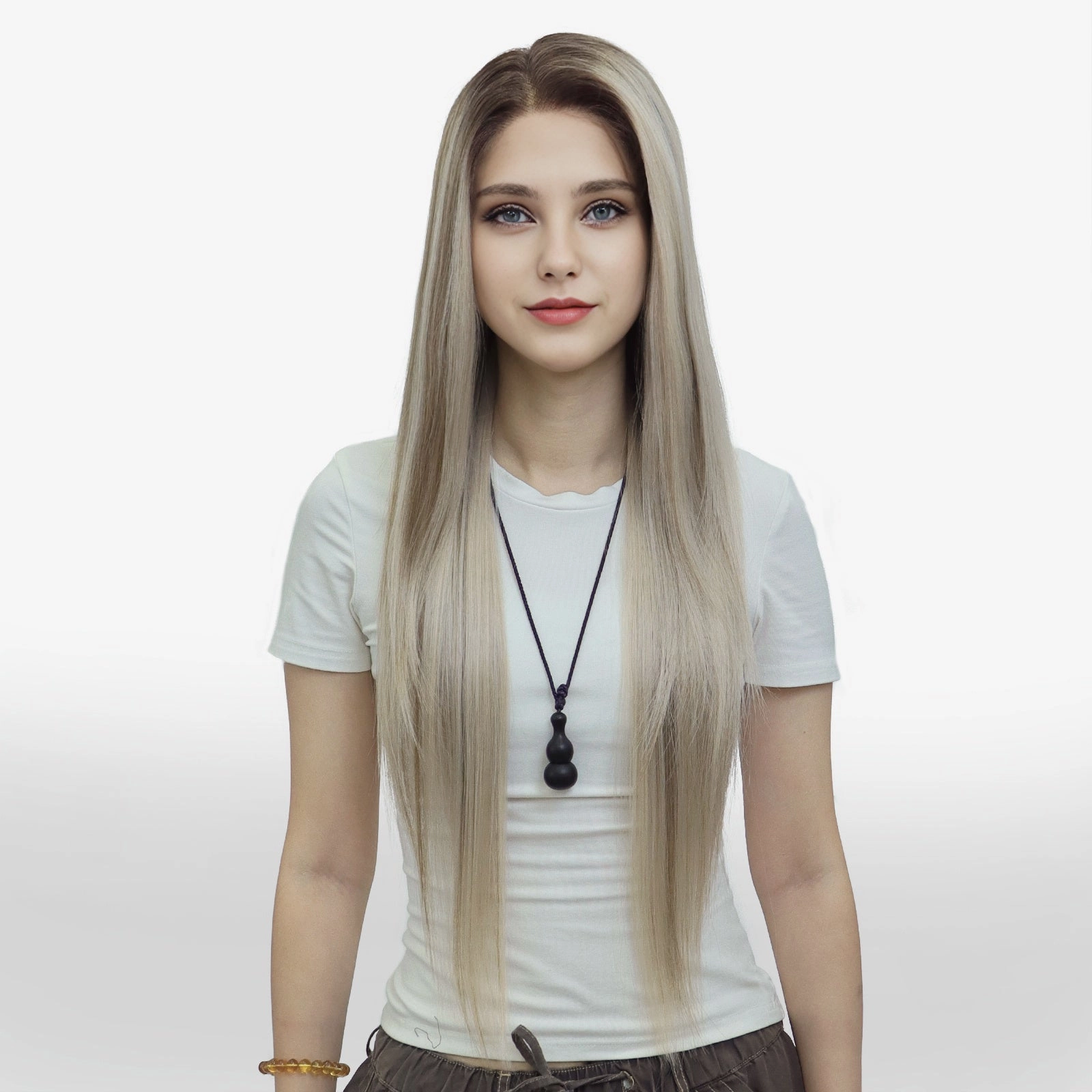 Brenda Collection-Alexa Pre-Cut 9*6 lace front wig Glueless futura Fiber lace Wig Brown creamy highlight 26inches