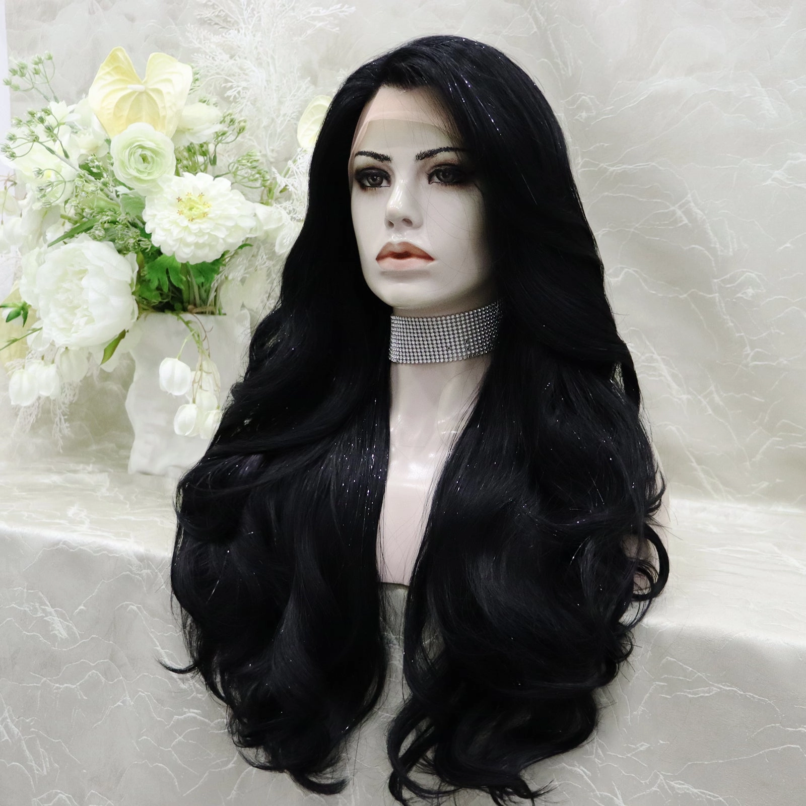 Brenda Collection-Ann-New Tinsel Jet Black layer Cut Butterfly bands lace Front wig 13*2 26inches Party wig