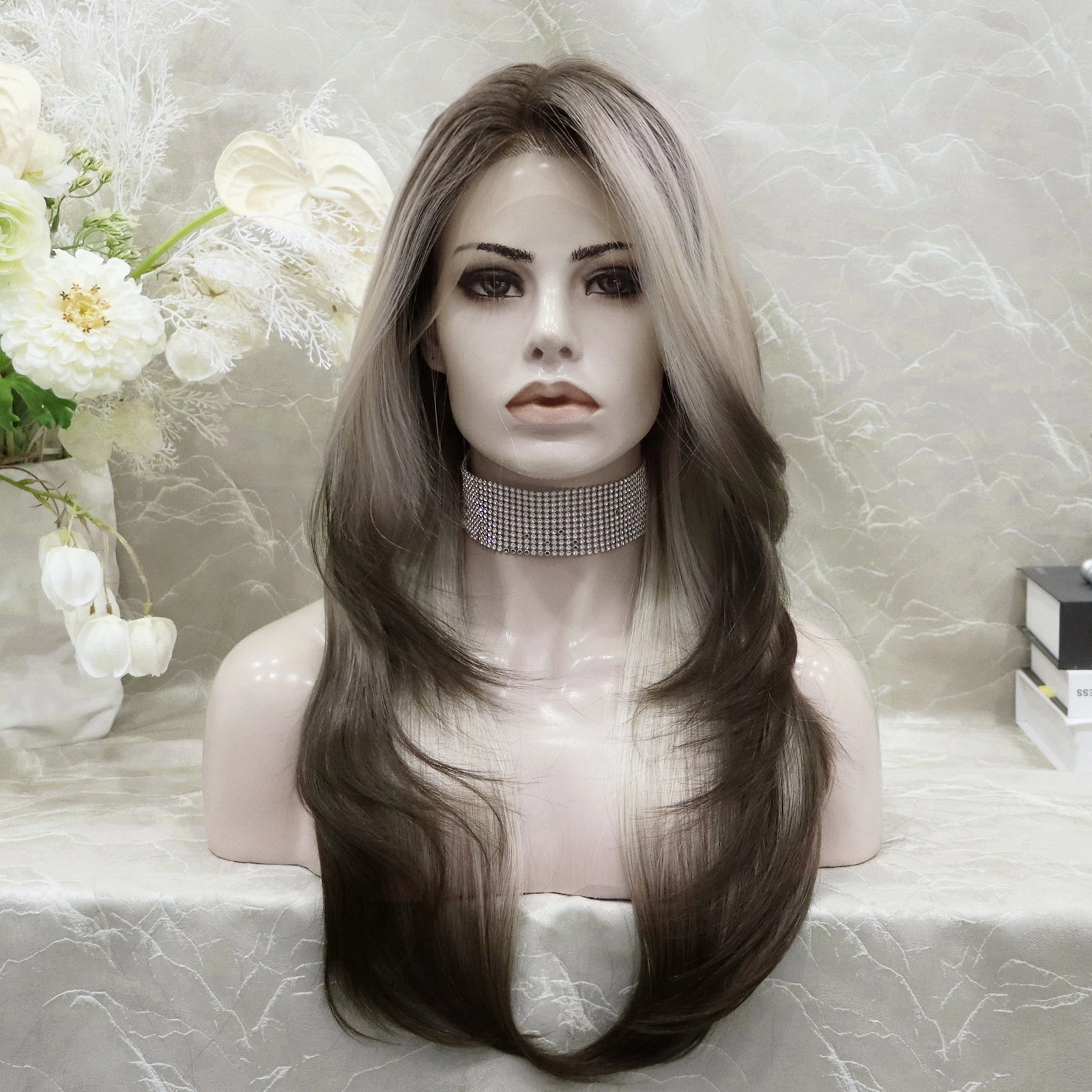 Brenda Collection-Avril Unique ombre blonde and Brown layer cut Daily wear 13*4 lace Front synthetic Wig