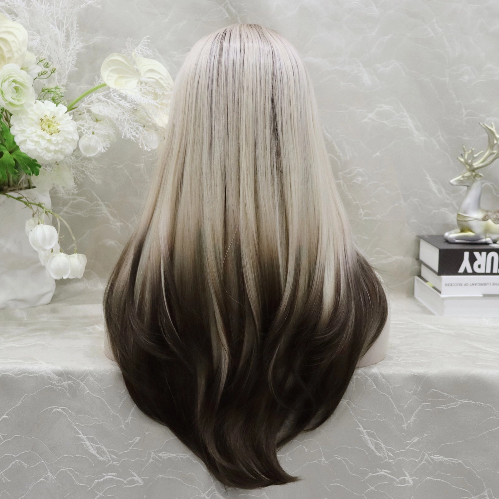 Brenda Collection-Avril Unique ombre blonde and Brown layer cut Daily wear 13*4 lace Front synthetic Wig