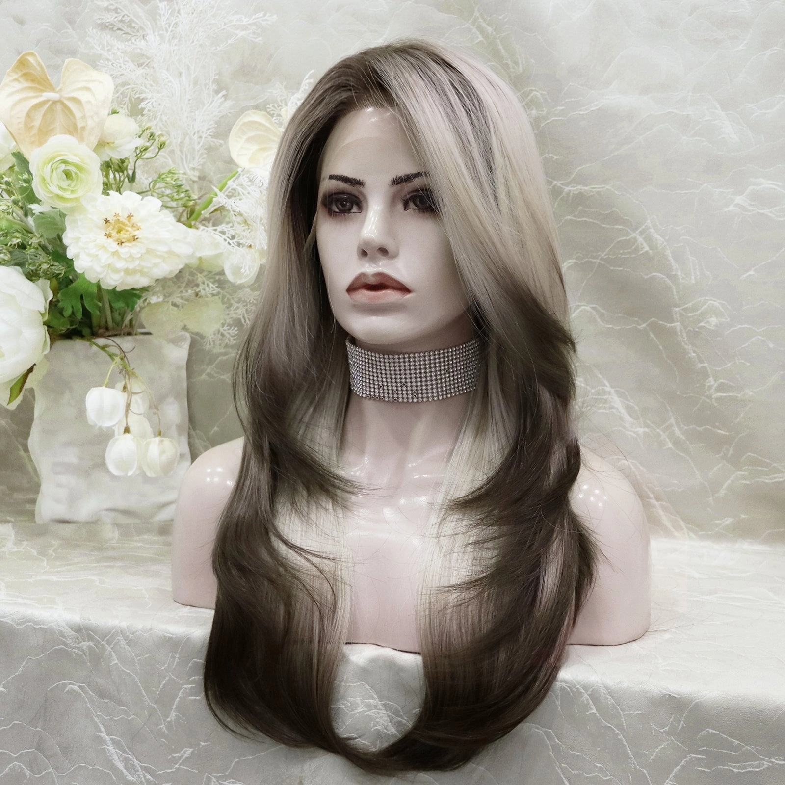 Brenda Collection-Avril Unique ombre blonde and Brown layer cut Daily wear 13*4 lace Front synthetic Wig