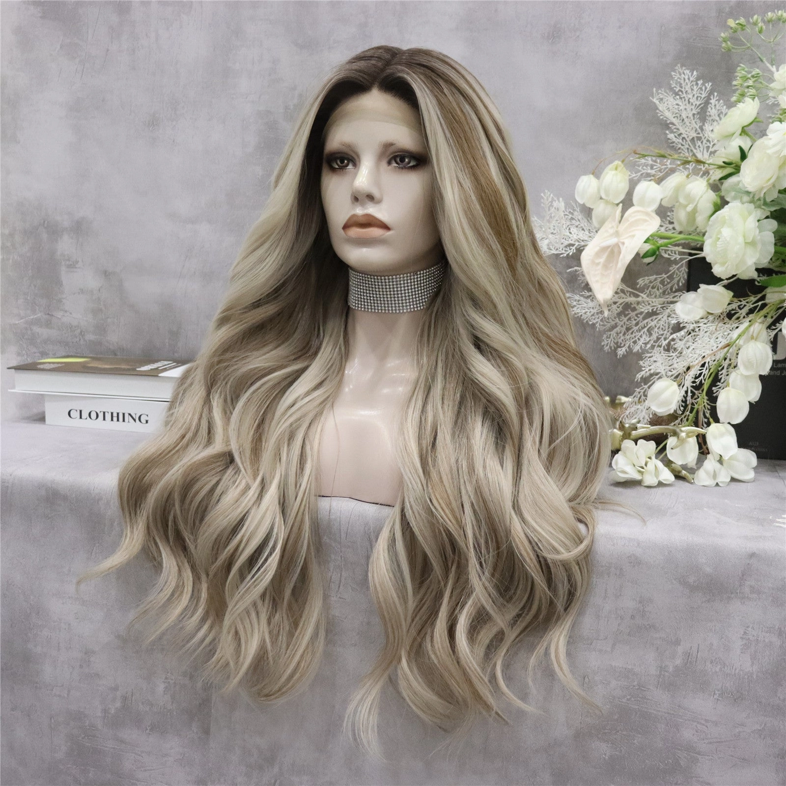 Brenda Collection-Chloe Imstyle ash brown with highlight darkroot T-part lace front wig