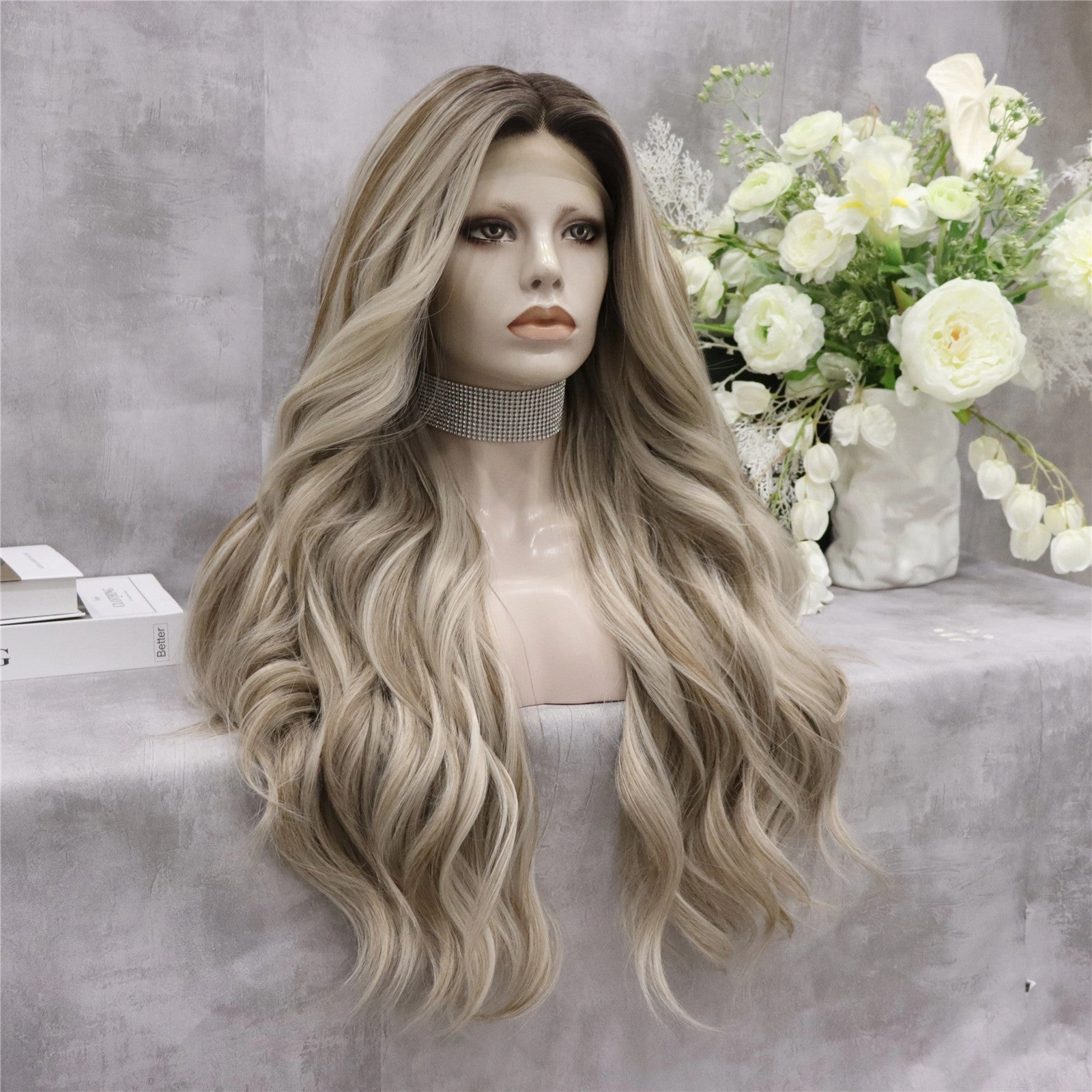 Brenda Collection-Chloe Imstyle ash brown with highlight darkroot T-part lace front wig
