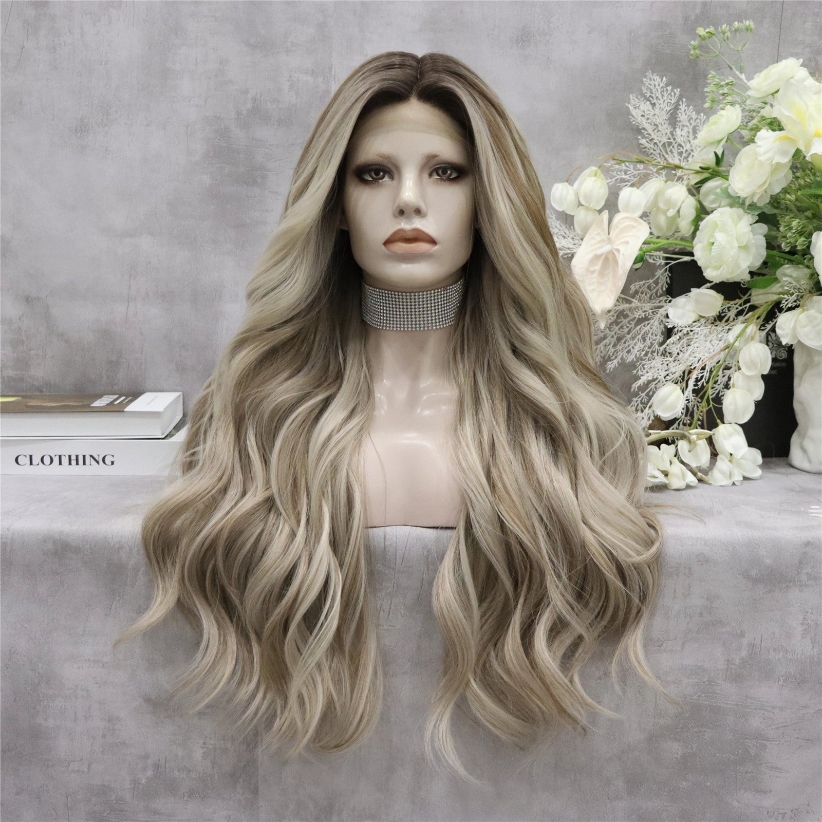Brenda Collection-Chloe Imstyle ash brown with highlight darkroot T-part lace front wig