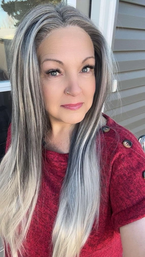 Brenda Collection-Luisa grey ombr straight style T-part lace front Glue less TS75-2414