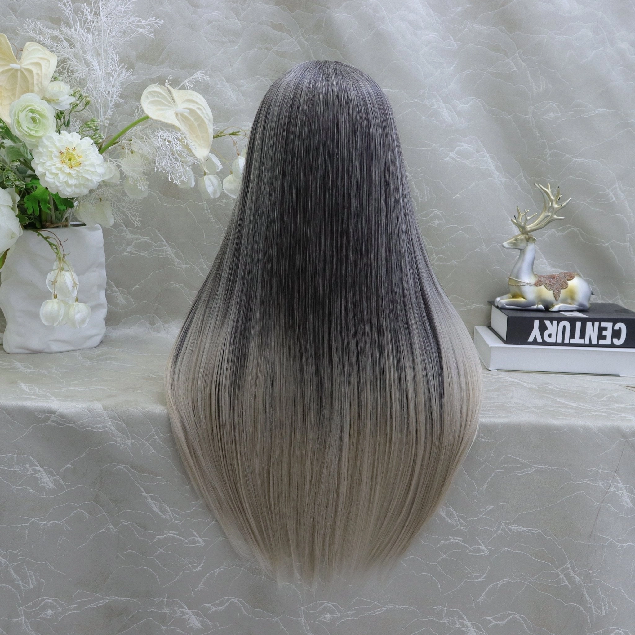 Brenda Collection-Luisa grey ombr straight style T-part lace front Glue less TS75-2414