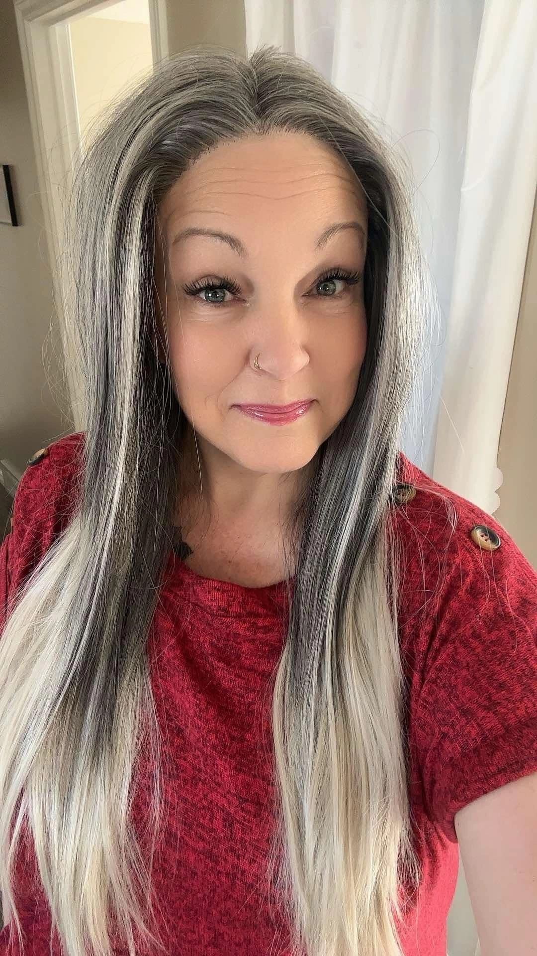 Brenda Collection-Luisa grey ombr straight style T-part lace front Glue less TS75-2414