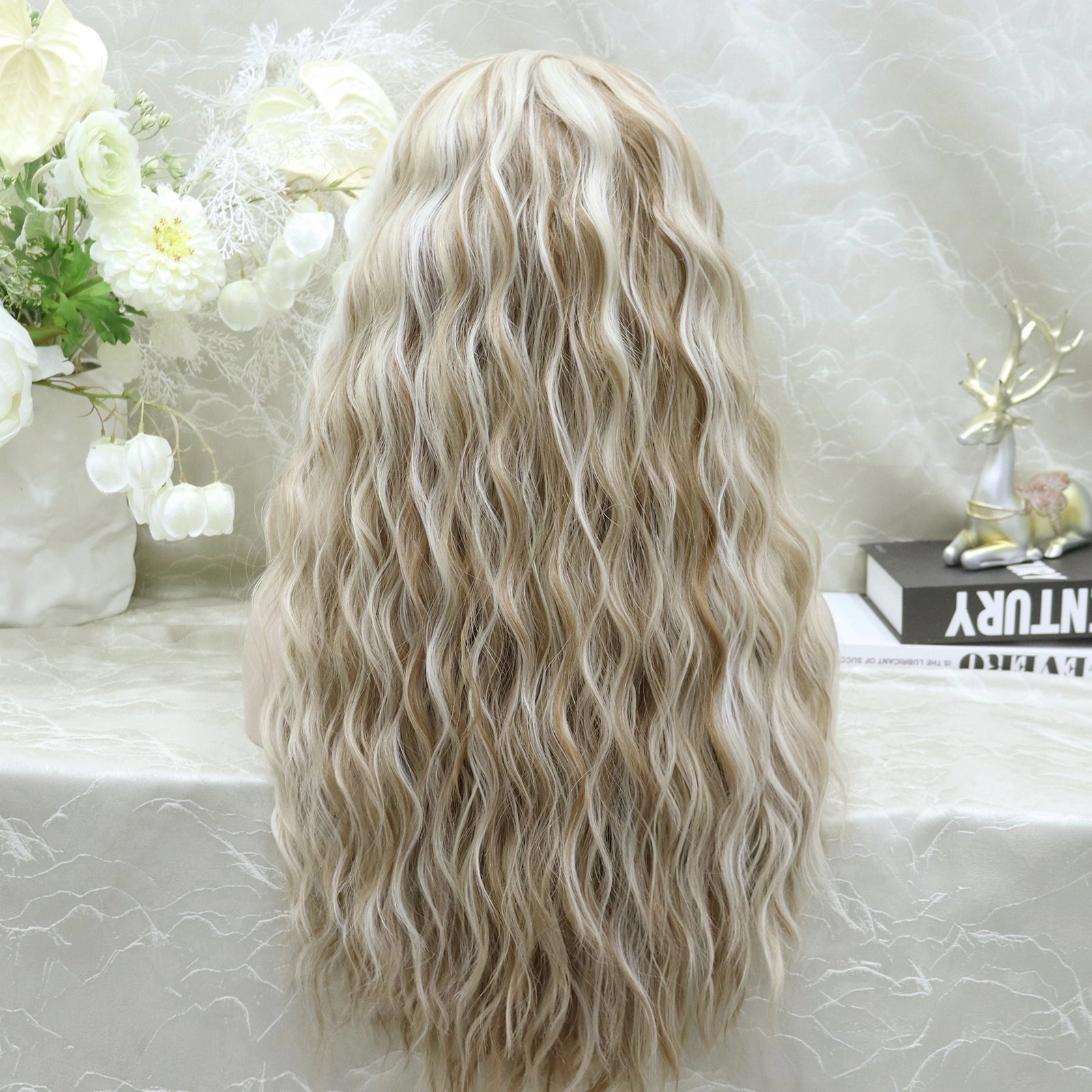 Brenda Collection-Phoebe Skunk Stripe Cream Blonde With Highlight Water Wave 13*4 Lace Front Wig