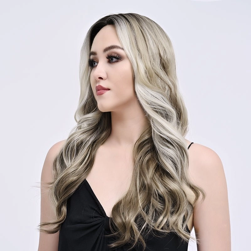 Brenda Collection-Stella 26 inches Highlight ash blonde body wave T part lace front wigs