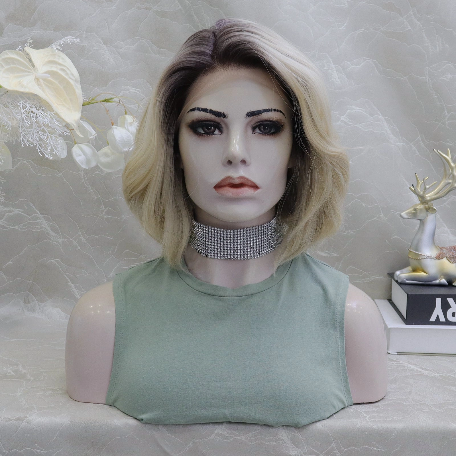 Brenda Collection-Victoria short blonde with dark root 13*4 lace front wigs K111-2415