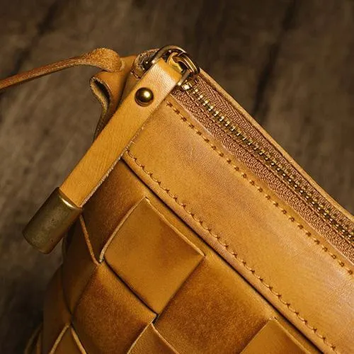 Brown Braided Womens Leather Small Bucket Bag Small Black Bucket Shoulder Purse Barrel Bag