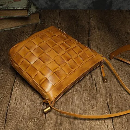 Brown Braided Womens Leather Small Bucket Bag Small Black Bucket Shoulder Purse Barrel Bag