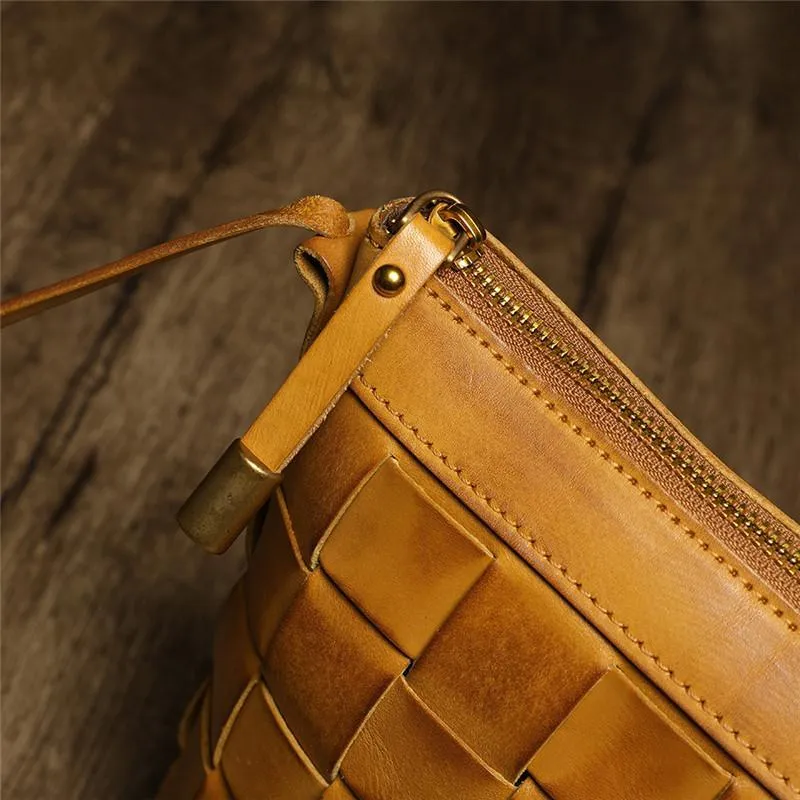 Brown Braided Womens Leather Small Bucket Bag Small Black Bucket Shoulder Purse Barrel Bag