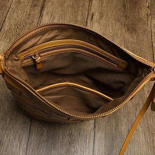 Brown Braided Womens Leather Small Bucket Bag Small Black Bucket Shoulder Purse Barrel Bag