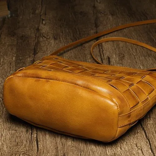 Brown Braided Womens Leather Small Bucket Bag Small Black Bucket Shoulder Purse Barrel Bag