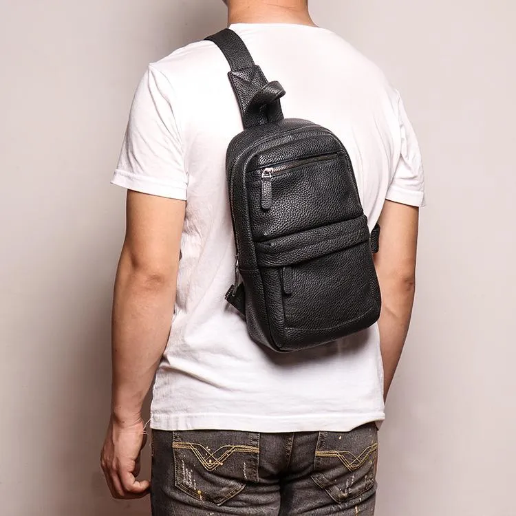 Brown Leather Men's Sling Bag Sling Backpack Chest Bag Black Sling Pack One Shoulder Backpack For Men