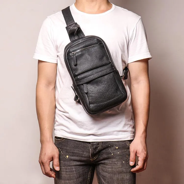 Brown Leather Men's Sling Bag Sling Backpack Chest Bag Black Sling Pack One Shoulder Backpack For Men